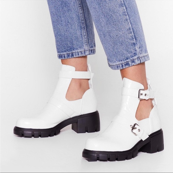 Nasty Gal Croc Embossed Cut Out Ankle Boots - Picture 2 of 7